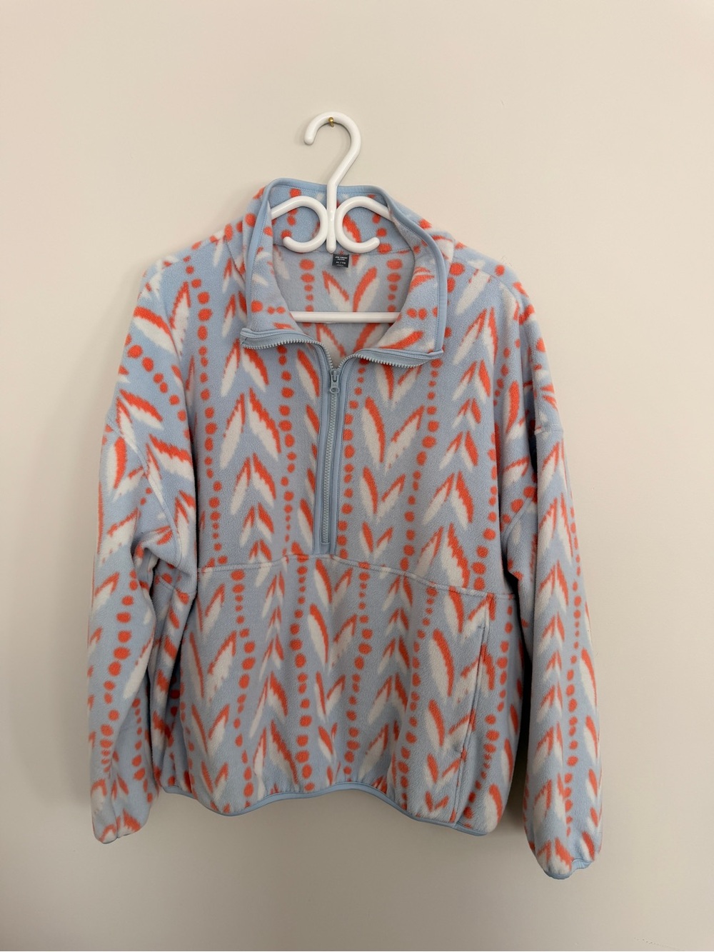 Joe Fresh Light Blue & Coral Pullover Fleece Sweater
